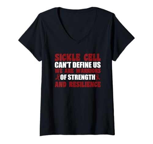 Damen Sickle Cell Can't Define Us Warriors of Strength Resilience T-Shirt mit V-Ausschnitt Damen Sickle Cell Can't Define Us Warriors of Strength Resilience T-Shirt mit V-Ausschnitt von Sickle Cell Disease, Awareness Ribbons