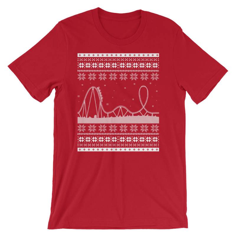 Achterbahn Karneval Szene Ugly Christmas Sweater Style Kurzärmeliges Unisex T-Shirt von SickofworkDesigns