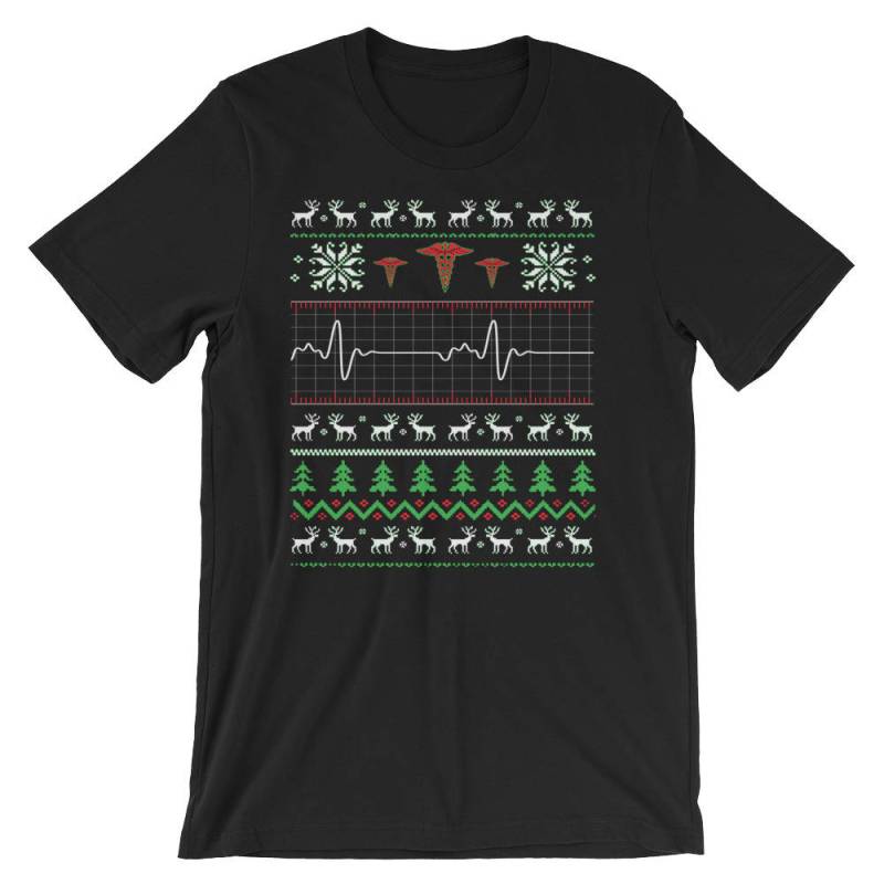 Doktor Krankenschwester Emt Paramedic Ugly Christmas Sweater Style Kurzärmeliges Unisex T-Shirt von SickofworkDesigns