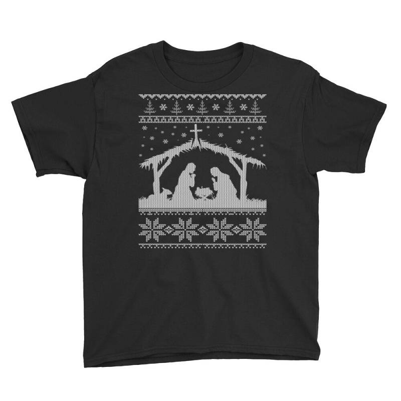 Krippe Ugly Christmas Sweater Style Jugend Kurzärmeliges T-Shirt von SickofworkDesigns