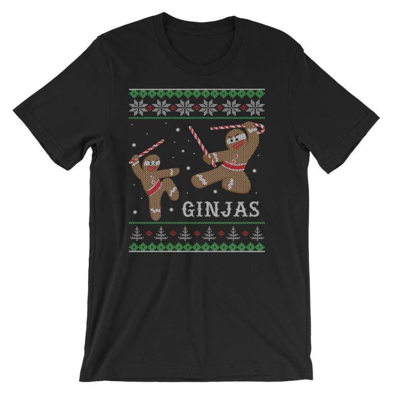 Lebkuchen Ninjas Ginjas Weihnachten Shirt Kurzärmeliges Unisex T-Shirt von SickofworkDesigns