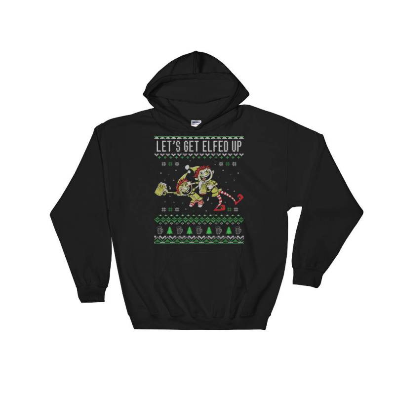 Lets Get Elfed Up Funny Drinking Ugly Christmas Sweater Style Kapuzenpullover von SickofworkDesigns