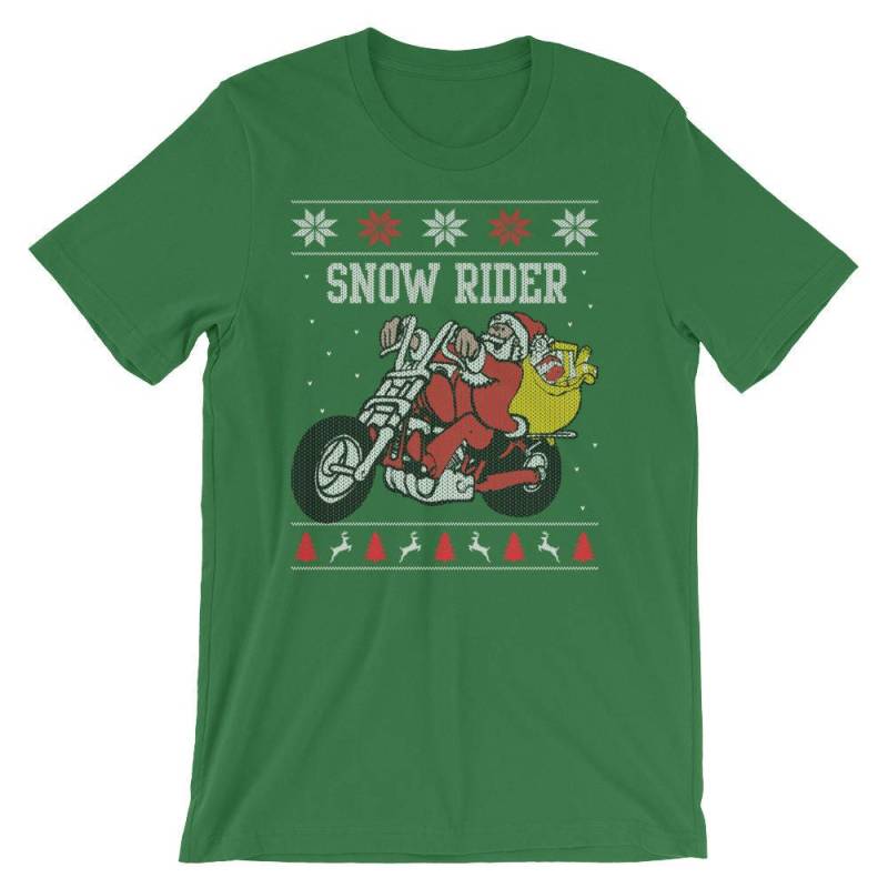Santa Snow Rider Motorrad Ugly Christmas Sweater Style Kurzärmeliges Unisex T-Shirt von SickofworkDesigns