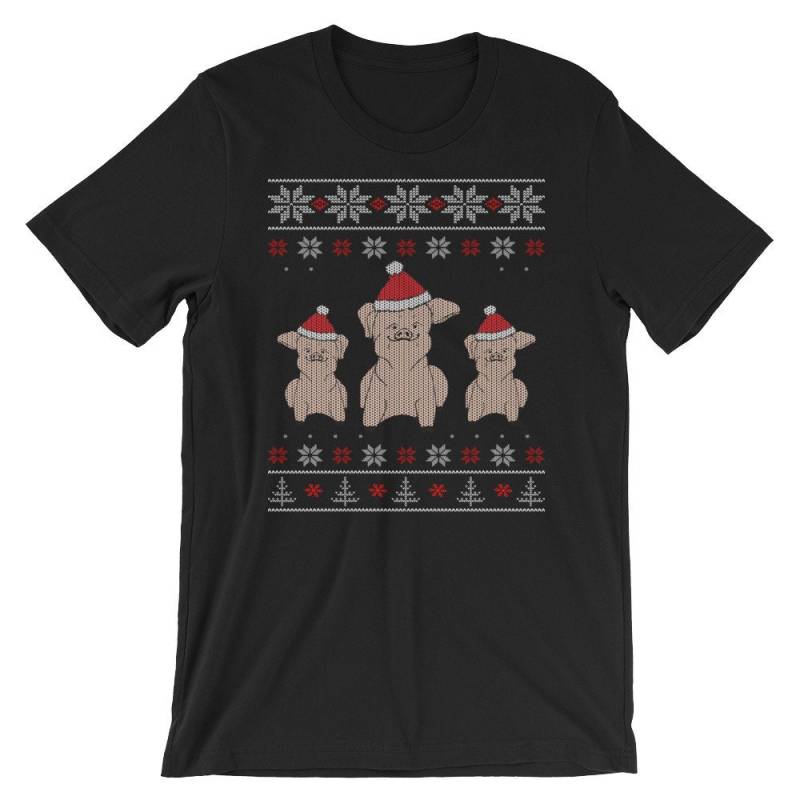 Schweinchen Hässliches Weihnachtspullover Style Kurzärmeliges Unisex T-Shirt von SickofworkDesigns