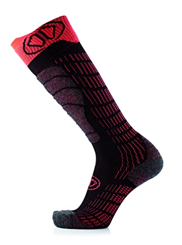 Sidas Unisex Schweißableitende Herbst/Winter warme weiche Merinowolle knielange Ski Komfort Socken für Skifahren Skisocken, schwarz/orange, 7-8 von Sidas