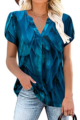 Siddhe Bluse Damen Elegant Festliche Hochzeit Oberteile Damen V Ausschnitt Sommer T-Shirt Damen Kurzarm Shirts Damen Baumwolle Modern Blusen & Tuniken für Damen Longbluse Tunikabluse XXL von Siddhe