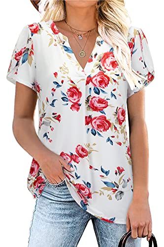 Siddhe Bluse Damen Kurzarm T-Shirt Business Longbluse Damen Bluse Weiß Tops Elegant Festlich Berufskleidung Damen Bluseshirt Kleidung Klassische Bluse Damen Longtunika Lässig für Leggings, M von Siddhe