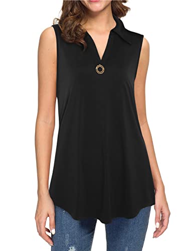 Siddhe Damen Ärmellose Blusen V-Ausschnitt Business Casual Tank Tops Büro Arbeit Tunika Shirts, schwarz, Groß von Siddhe