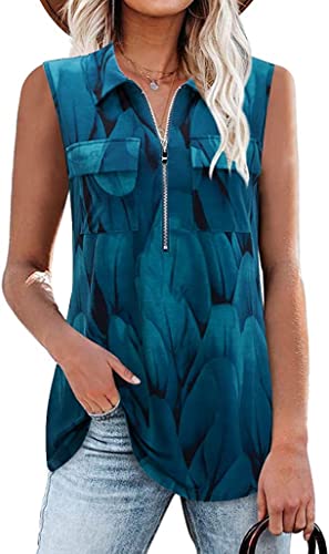 Siddhe Damen Bluse Elegant Ärmellose Tunika Tops V-Ausschnitt Damenoberteile Modern Longshirt Sommer Lässig Hemdshirt Arbeit Hemd Longbluse Business Schönes Shirt Pfauenblau, Large von Siddhe