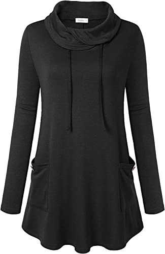 Siddhe Damen Langarmshirts Tunika Damenpullover Langarm Elegant Schwarze Bluse Damen Trichterhals Pullover Damen Winter Locker Strick Longpullover Sweatshirt Damen Hemd Shirt, Large von Siddhe