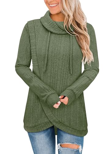 Siddhe Damen Pullover Casual Rollkragen Langarm Strickpullover Lange Pulli Lose Oversize Warme Einfarbig Winter Sweater Gestrickt Oberteil, Grün XXL von Siddhe