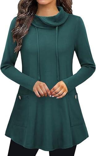 Siddhe Damenblusen Langarm Cotton Weiche Elegante Festlich A-Linie Rollkragen Damen Blusen Frauen Tunikabluse Oberteil Damenmode 2022 Pullover Damen Shirtblusen Locker Damenshirt,Grün Medium von Siddhe