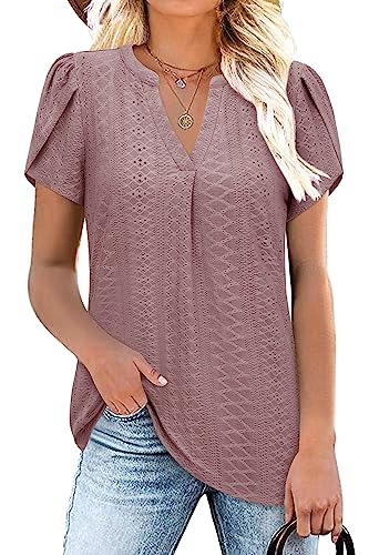 Siddhe Kurzarm T-Shirt Bluse Damen Elegant Festlich Abendmode Sommer Oberteile Damen Elegant Lässig Schick Blusen Tunika Damen Große Größen Tshirt V-Ausschnitt Blusenshirt Longbluse Oberteil Tops von Siddhe