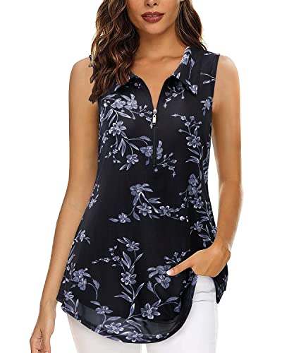 Siddhe Schwarz Damen Tops V-Ausschnitt Blumen T-Shirt Ärmellos Sommer Kausal Elegant Bluseshirt Longbluse Business Outfits Damen Baumwolle Basic Oberteile Große Größe von Siddhe