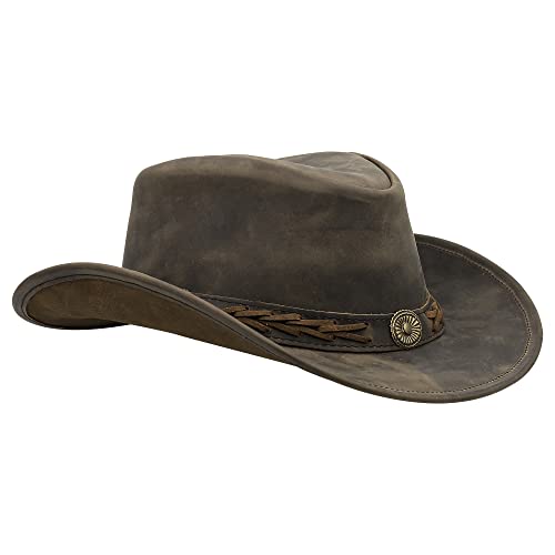 Sidewinder Cowboyhut, Robustes Dschungel-Grain-Leder, Unisex, für Erwachsene, für Herren, formbar, Outback-Western-Stil, breite Krempe von Sidewinder