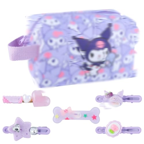 Cartoon Kosmetiktasche Set, Make Up Tasche Mit 5 SüßE Haarspangen, Hohe KapazitäT Kulturbeutel Pu-Reise-Kulturbeutel Cosmetic Bag Toiletry Waschtasche Schminktasche Kosmetiktasche MäDchen Mit Griff von Sidesea