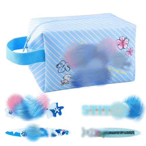 Cartoon Kosmetiktasche Set, Make Up Tasche Mit 5 SüßE Haarspangen, Hohe KapazitäT Kulturbeutel Pu-Reise-Kulturbeutel Cosmetic Bag Toiletry Waschtasche Schminktasche Kosmetiktasche MäDchen Mit Griff von Sidesea