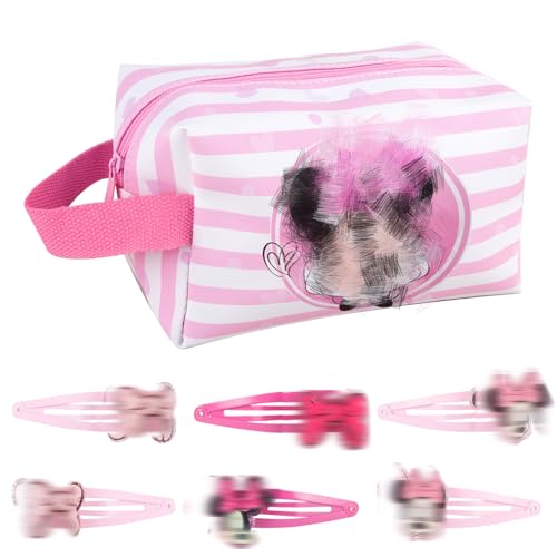 Cartoon Kosmetiktasche Set, Make Up Tasche Mit 6 SüßE Haarspangen, Hohe KapazitäT Kulturbeutel Pu-Reise-Kulturbeutel Cosmetic Bag Toiletry Waschtasche Schminktasche Kosmetiktasche MäDchen Mit Griff von Sidesea