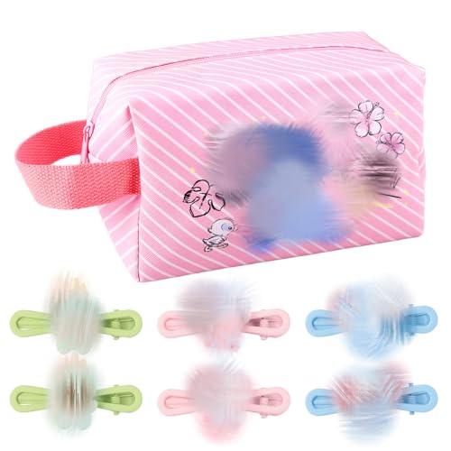 Cartoon Kosmetiktasche Set, Make Up Tasche Mit 6 SüßE Haarspangen, Hohe KapazitäT Kulturbeutel Pu-Reise-Kulturbeutel Cosmetic Bag Toiletry Waschtasche Schminktasche Kosmetiktasche MäDchen Mit Griff von Sidesea