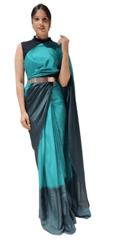 Sidhidata Damen Chiffon Ready To Wear One Minute Saree Mit Unstitched Bluse Stück, Rama, Einheitsgröße von Sidhidata