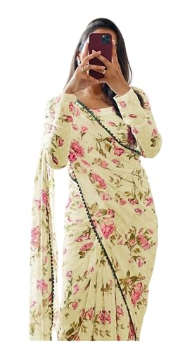 Sidhidata Damen Georgette-Saree mit Digitaldruck, bereit zum Tragen, eine Minute mit ungenähtem Blusenteil, X Zitrone, Einheitsgröße von Sidhidata
