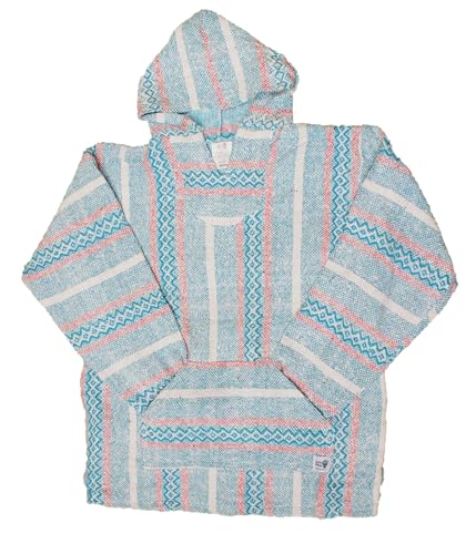 Sie7e Fibras Mexikanischer Hippie-Design-Kapuzenpullover. Handgefertigter Poncho aus 100% recyceltem Material im Baja California-Stil. Handgemachter Hoodie für Männer und Frauen. Modell Mitla. Größe L von Sie7eFibras COBIJANDO AL PLANETA