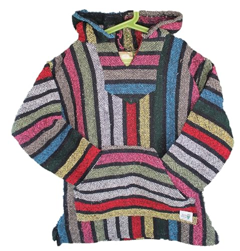 Sie7e Fibras Mexikanischer Hippie-Design-Kapuzenpullover. Handgefertigter Poncho aus 100% recycelten Materialien. Handgemachter Hoodie für Männer und Frauen.. Modell Tampico. Größe L von Sie7eFibras COBIJANDO AL PLANETA