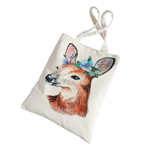 Siebe Stoffbeutel 30X40 Hirsch Und Blume Baumwolltasche Jutebeutel,Stoffbeutel Mit Zwei Langen Henkeln,Stofftasche Faltbar,Wiederverwendbare Jutebeutel von Siebe