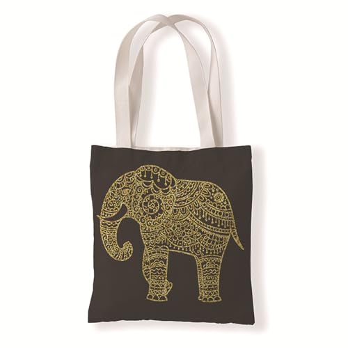 Siebe Stoffbeutel 33X37 Goldener Elefant Baumwolltasche Jutebeutel,Stoffbeutel Mit Zwei Langen Henkeln,Stofftasche Faltbar,Wiederverwendbare Jutebeutel von Siebe