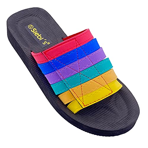 Badeschuhe Damen - Beach Klett - Badepantolette Frauen komfortabel und leicht - fällt klein aus !! Ergonomische Innensohle (Multi, Numeric_36) von Siebi's