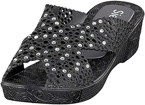 Siebi's Thira Multi Badeschuhe Damen, erhöhter Absatz, Pantolette modisch Glitzersteine: Größe: 37 EU | Farbe: Grau von Siebi's