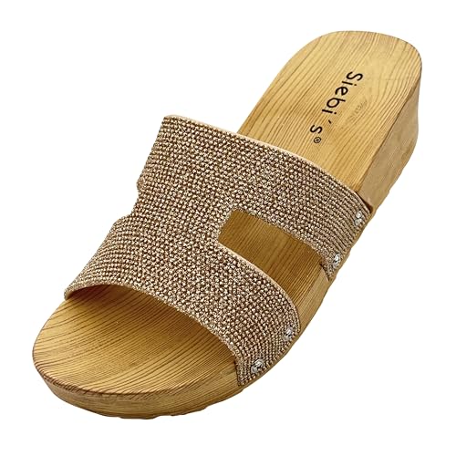 Siebi's - Badeschuhe Damen - Como - Badepantolette Glitzer mit Plateau-Sohle für Frauen - fällt klein aus - Gold, 40 von Siebi's