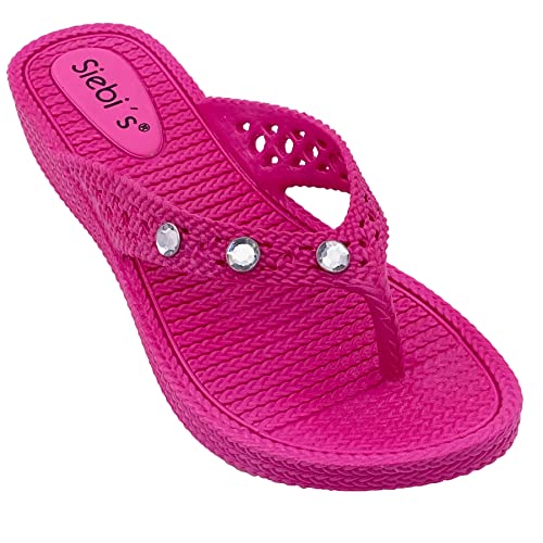 Siebi's Badeschuhe Damen • Rab • Zehengreifer Frauen mit Keilabsatz und Strassdekor - pink, 41 von Siebi's
