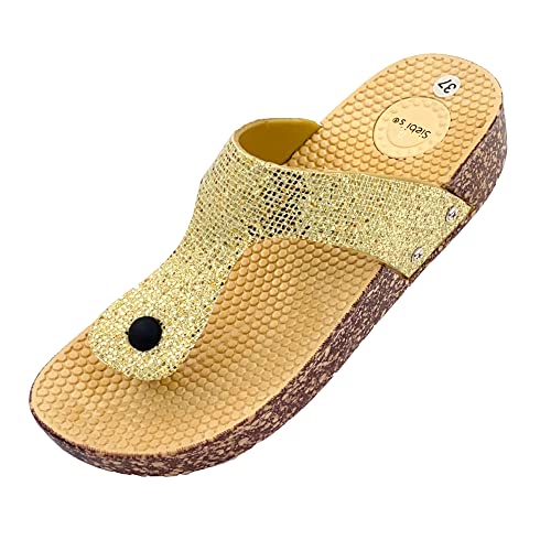 Siebi's Damenbadeschuhe - Elba - Badpantolette Frauen als Zehentrenner - Gold, 40 von Siebi's