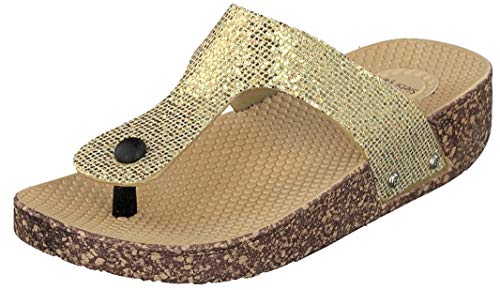 Siebi's ELBA Flip Badeschuh und Freizeitschuhe Damen Zehentrenner mit Kork-Optik: Größe: 38 | Farbe: Gold von Siebi's