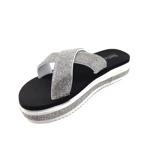 Siebi's Nizza Modische Strandschuhe Badeschuhe Pantoletten mit Plateau Damen: Farbe: Silber | Größe: 38 von Siebi's