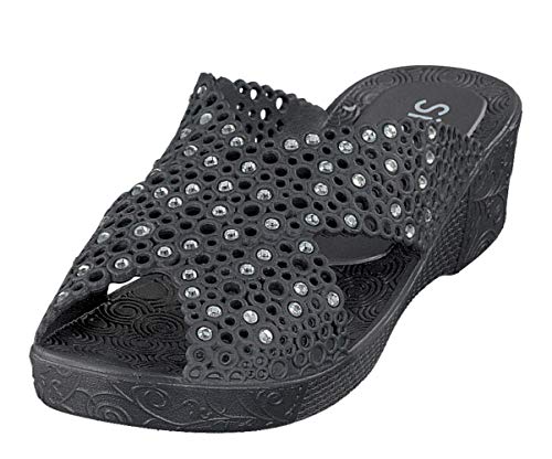 Siebi's Thira Multi Badeschuhe Damen, erhöhter Absatz, Pantolette modisch Glitzersteine: Größe: 39 EU | Farbe: Grau von Siebi's