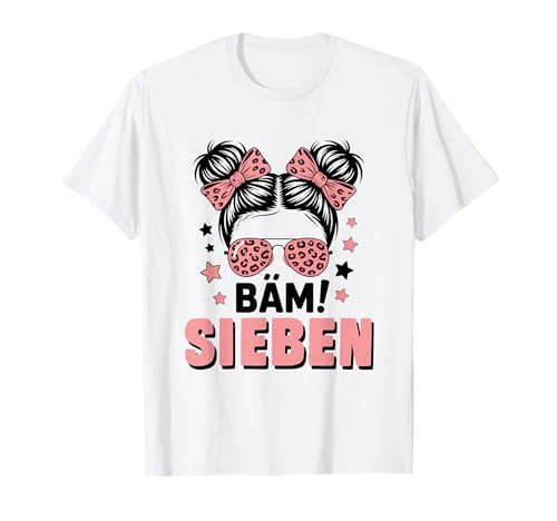 7. Geburtstag Mädchen Messy Bun Bäm! Sieben Jahre Alt T-Shirt von Siebter Geburtstag & 7. Geburtstag Design
