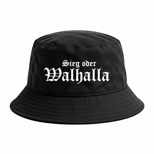 Sieg oder Walhalla Anglerhut | Wikinger Bucket Hat & Mütze mit Odin Motiv – Germanen Style Fischerhut für Männer – Unisex Valhalla Streetwear für Szene & Festival von Sieg oder Walhalla