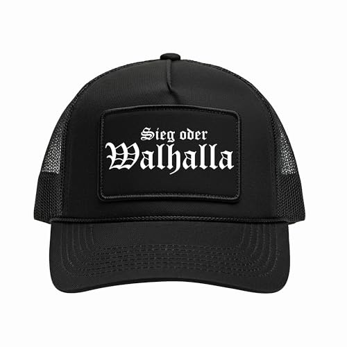 Sieg oder Walhalla Cap | Basecap mit Frontschrift – Verstellbare Schirmmütze im Wikinger & Odin Stil für Germanen-Fans & Szene Streetwear – Schwarz Mütze von Sieg oder Walhalla