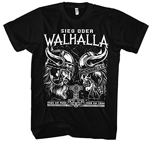 Sieg oder Walhalla Herren T-Shirt | Wikinger Kleidung Herren - Walhalla Thor Valhalla Ragnar Odin Vikings Krieger | M1 Auge (XXL) von Sieg oder Walhalla