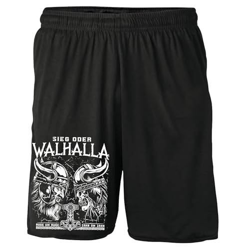 Sieg oder Walhalla Shorts | Nordmann Wikinger Kurze Hose Berseker Vikings Ragnar Valhalla Runen Odin Hose | Auge um Auge Schwarz (XXL) von Sieg oder Walhalla