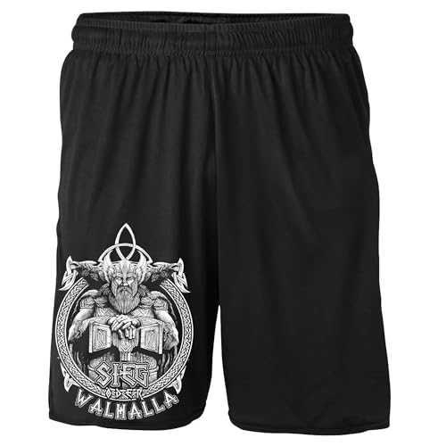 Sieg oder Walhalla Shorts | Nordmann Wikinger Kurze Hose Berseker Vikings Ragnar Valhalla Runen Odin Hose | Odin Schwarz (XXL) von Sieg oder Walhalla
