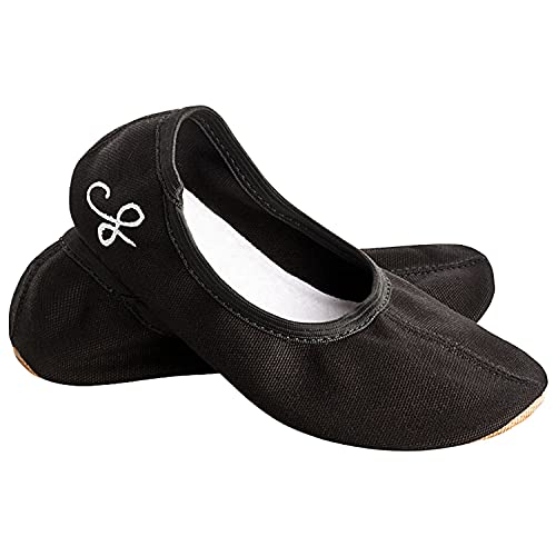 Siegertreppchen Gymnastikschuhe Stoff (Größe 26) Schwarz Turnschläppchen für Mädchen & Jungen - Ballettschuhe atmungsaktiv & rutschfest – Schläppchen – Ballerinas von Siegertreppchen