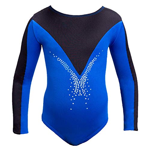 Siegertreppchen Gymnastikanzug für Mädchen - Kinder Langarm Turnanzug in Schwarz - Blau in Größe 116 von Siegertreppchen
