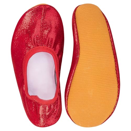 Siegertreppchen Gymnastikschuhe Glitzer Rot (Größe 26) Turnschläppchen für Mädchen & Jungen - Atmungsaktive & rutschfeste Ballettschuhe – Ballerinas von Siegertreppchen