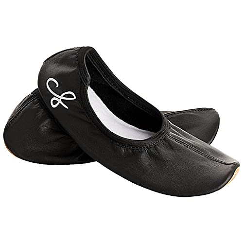 Siegertreppchen Turnschläppchen Leder (Größe 29) Schwarz, Gymnastikschuhe für Kinder & Erwachsene - Ballettschuhe atmungsaktiv & rutschfest von Siegertreppchen