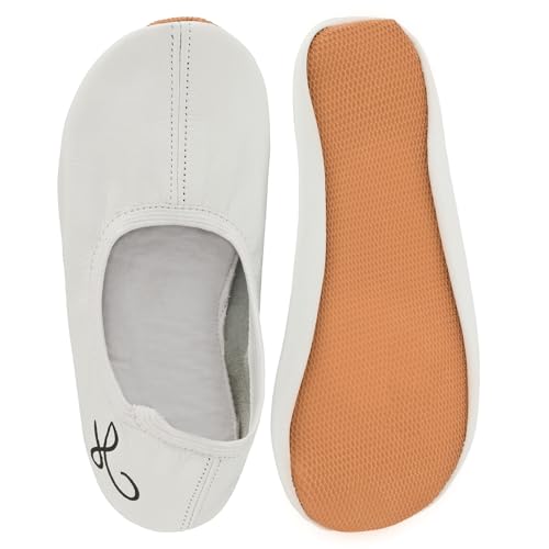 Siegertreppchen Turnschläppchen Leder (Größe 33) Weiß, Gymnastikschuhe für Kinder & Erwachsene - Ballettschuhe atmungsaktiv & rutschfest von Siegertreppchen