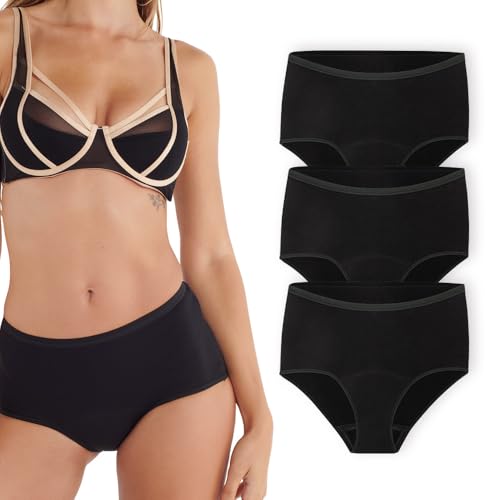 Siegmund Damen Hipster Care | Waschbare und Wiederverwendbare Unterwäsche mit bis zu 60ml Saugfähigkeit (DE/NL/SE/PL, Alphanumerisch, S, Regular, Regular, 3, Schwarz) von Siegmund