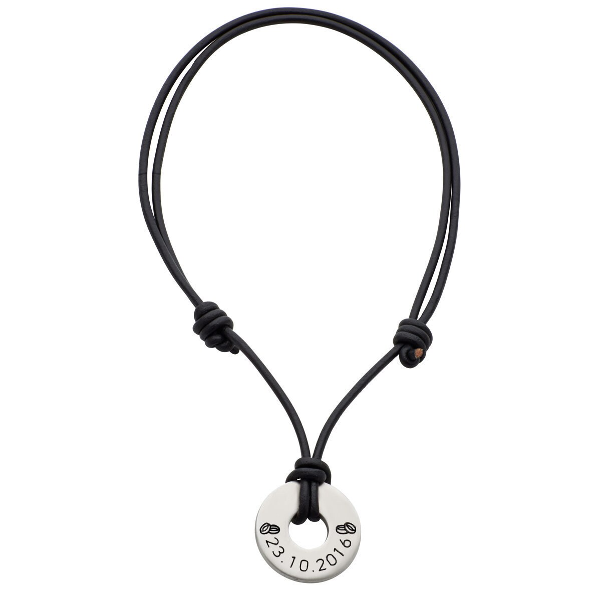 Halskette Wunschgravur Mit Schwarzem Lederband von Siegtaler